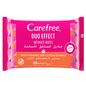 CAREFREE ® DUO EFFECT INTIMATE WIPES WITH VITAMIN E AND COTTON EXTRACT 20 wipes